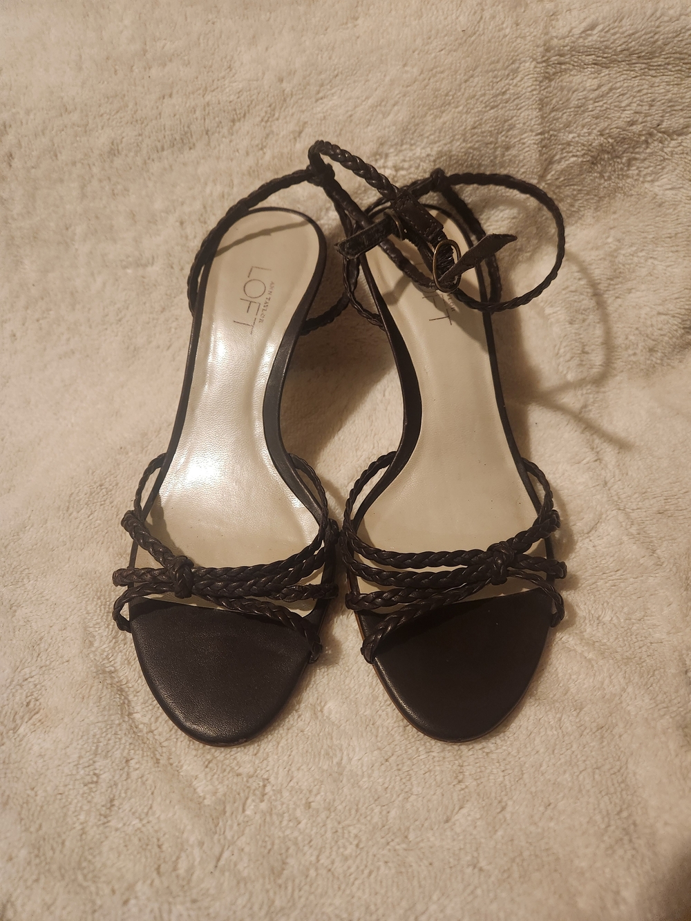 LOFT Black Braided Strap Heeled Sandals